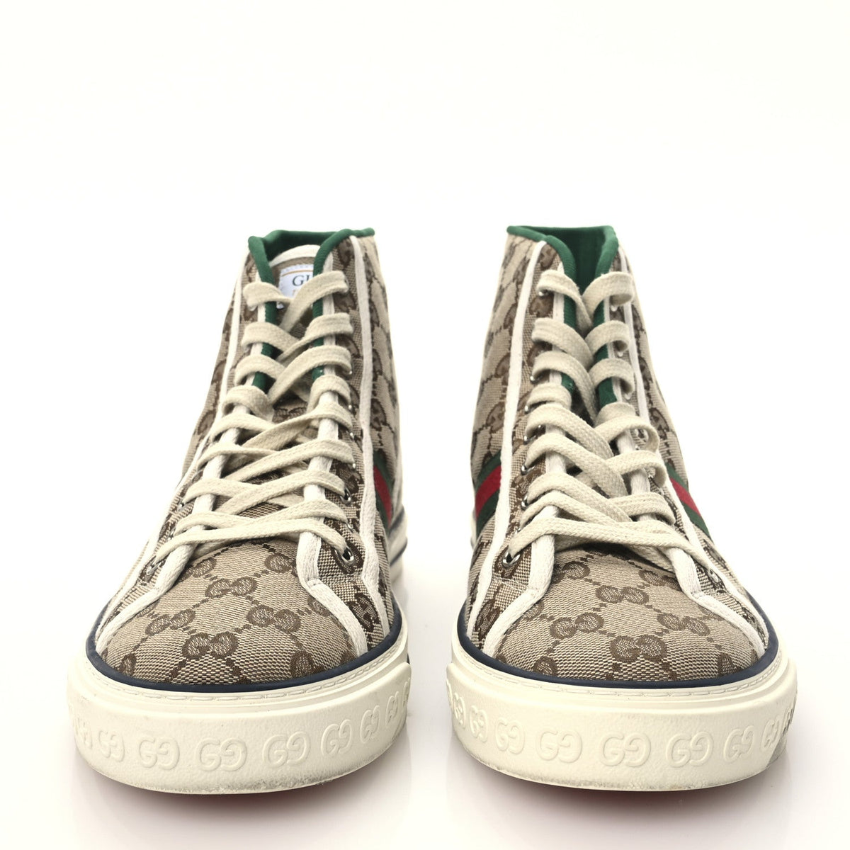 Gucci Fabric Men's GG Monogram Tennis 1977 High Top Sneakers 9 Beige Ebony