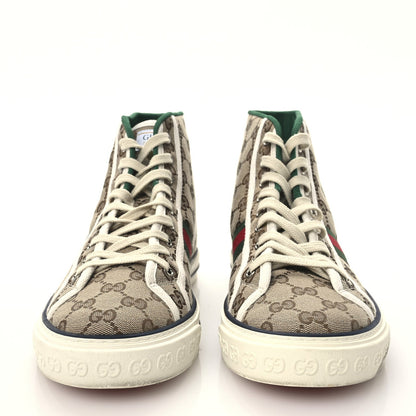 Gucci Fabric Men's GG Monogram Tennis 1977 High Top Sneakers 9 Beige Ebony