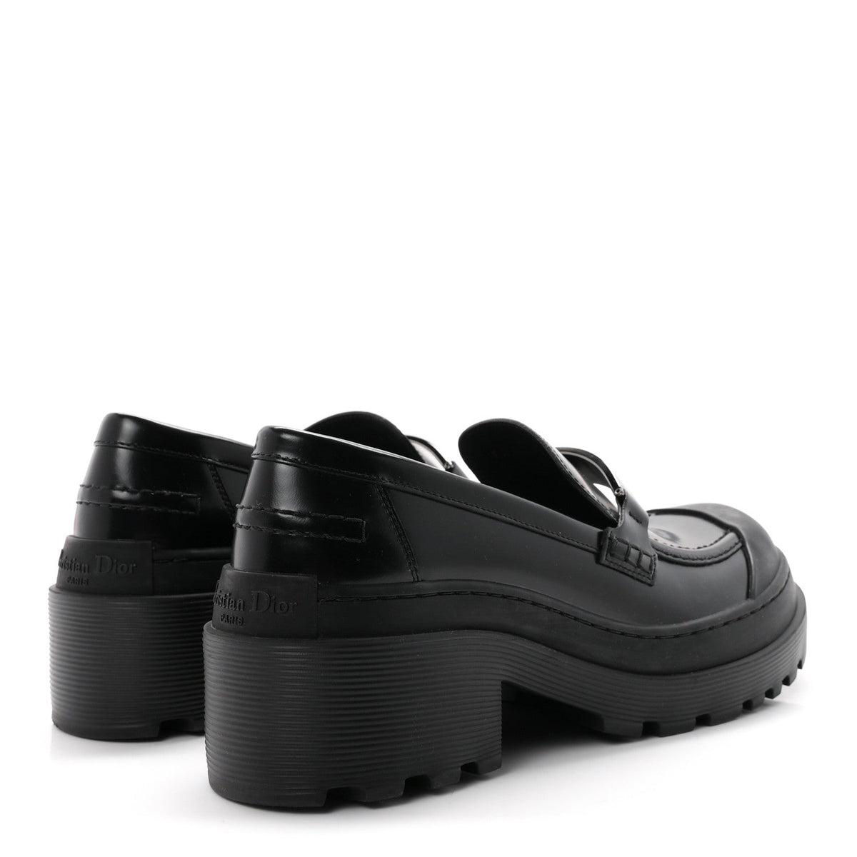 Christian Dior Brushed Calfskin Rubber Women's Dior Code 35mm Loafers 39 Black