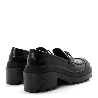 Christian Dior Brushed Calfskin Rubber Women's Dior Code 35mm Loafers 39 Black