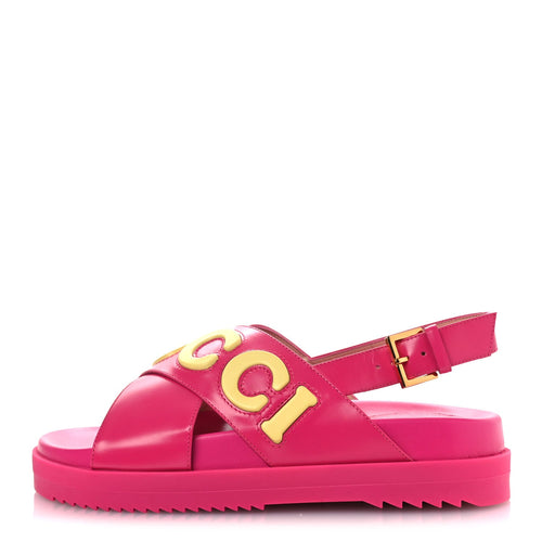 Calfskin Elizabeth Nappa Charlotte Logo Slingback Sandals Fancy Fuchsi