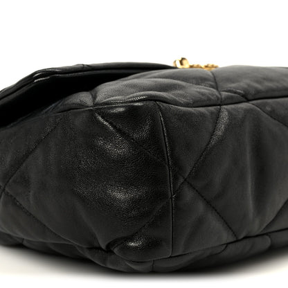 Large Quilted Goatskin Flap Shoulder Bag - Black