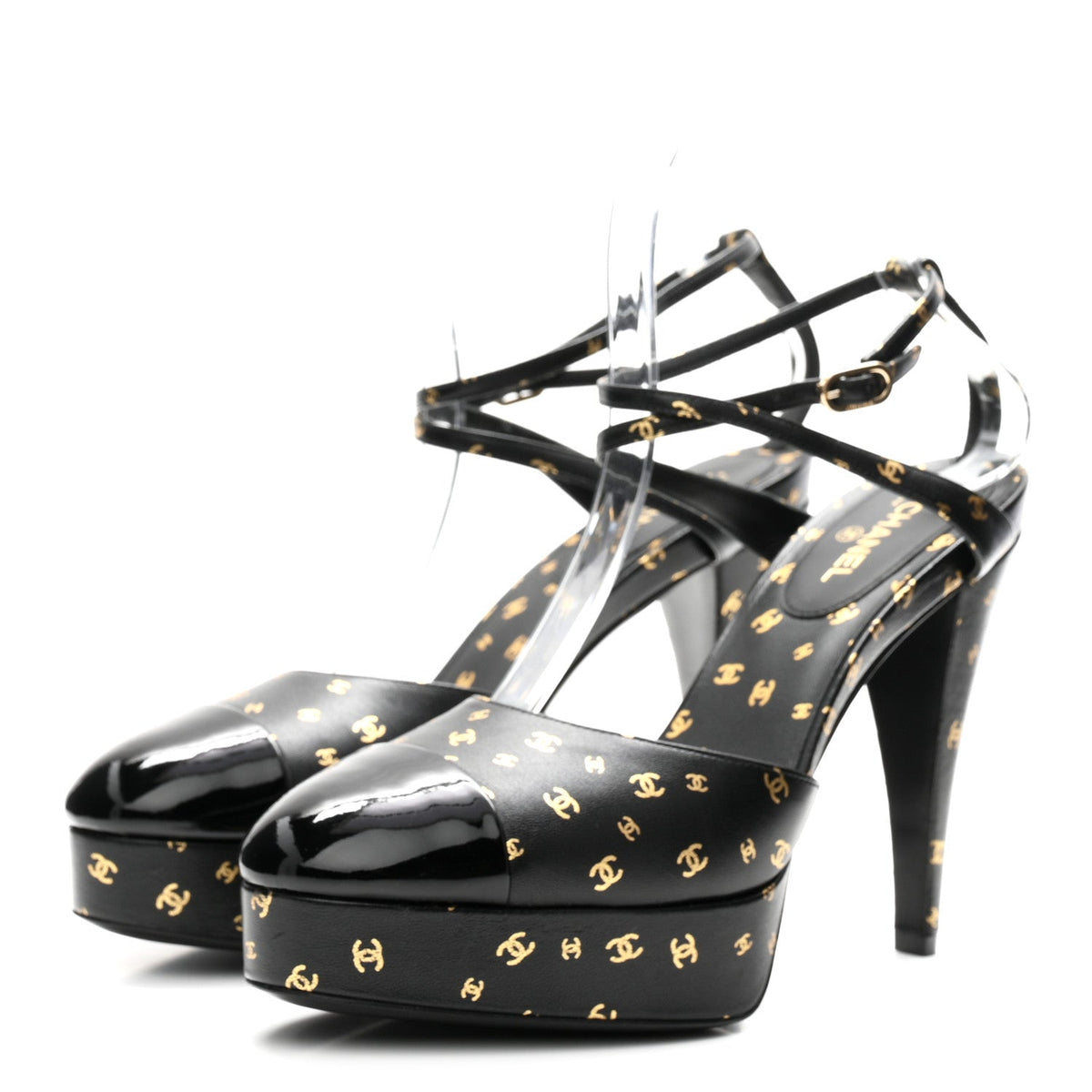 Chanel Printed Lambskin Patent Calfskin CC Platform Women's Pumps