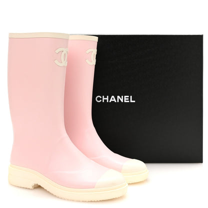 Chanel Caoutchouc CC Women's High Boots Light Pink White