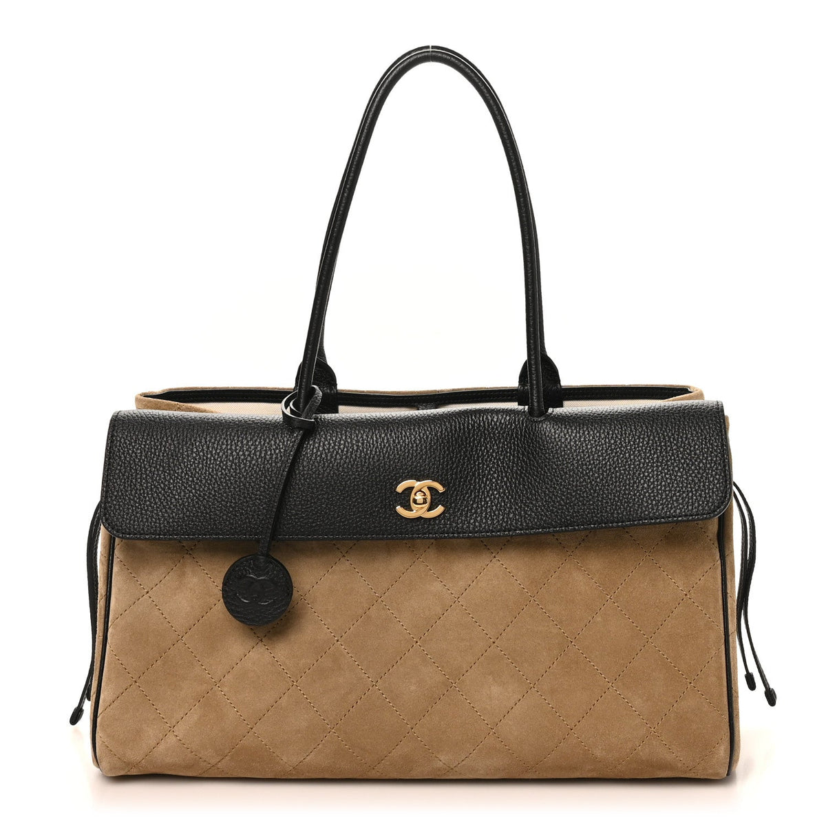 Calfskin Suede Handbag - Beige
