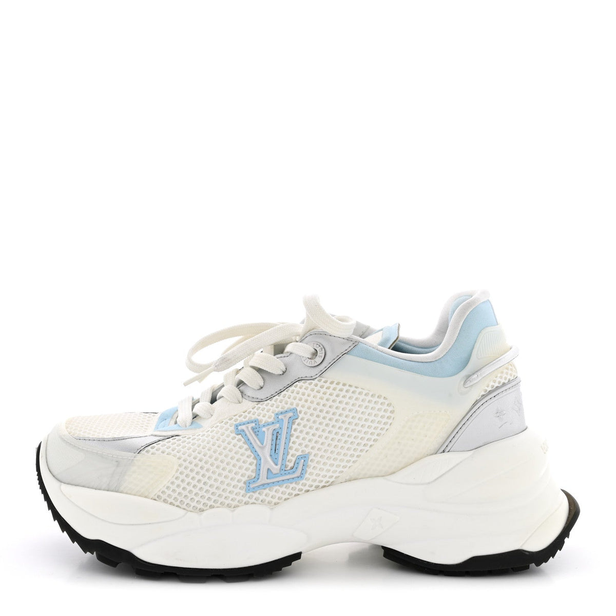 Metallic Calfskin Technical Mesh Rubber Run Sneakers Bleu Clair