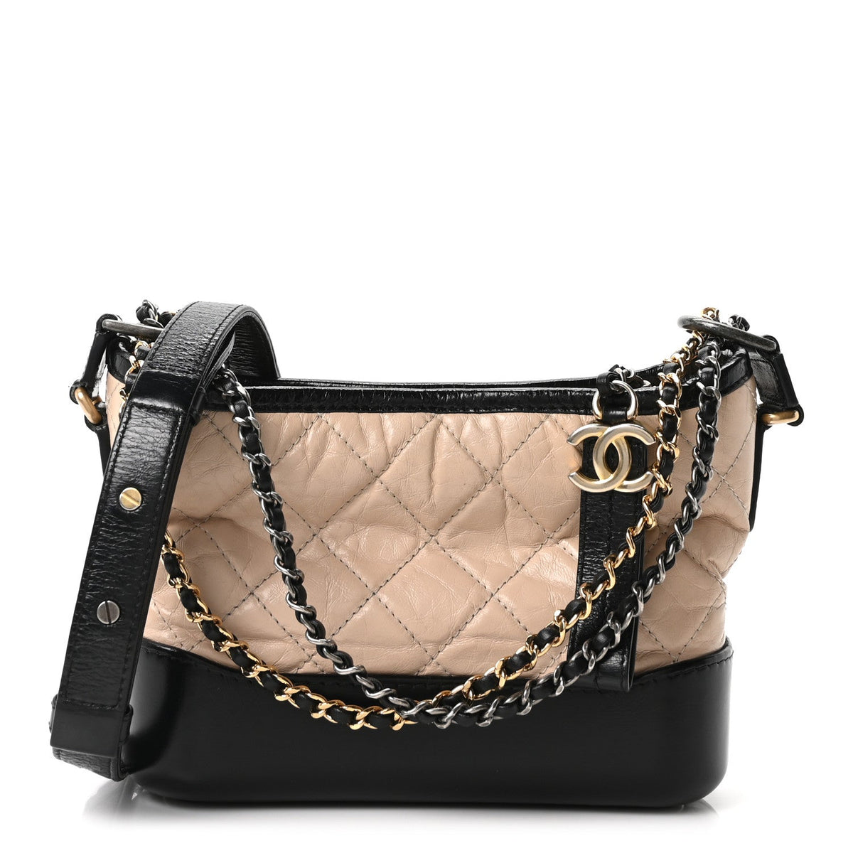 Small Quilted Calfskin Hobo Bag - Beige