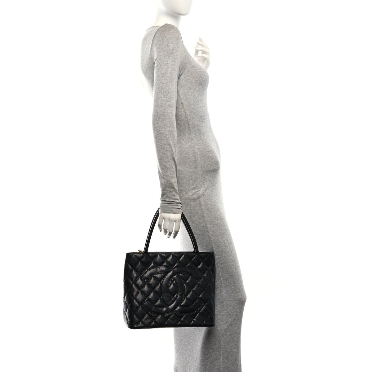 Quilted Caviar Tote Bag - Black