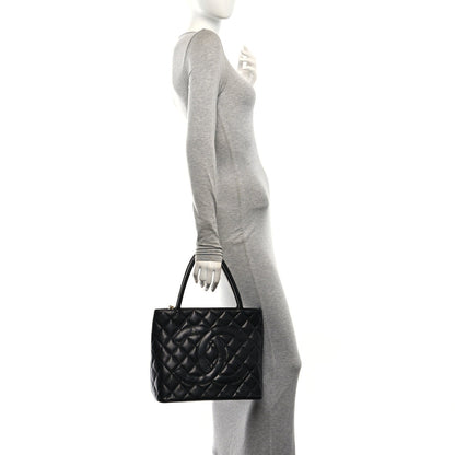 Quilted Caviar Tote Bag - Black
