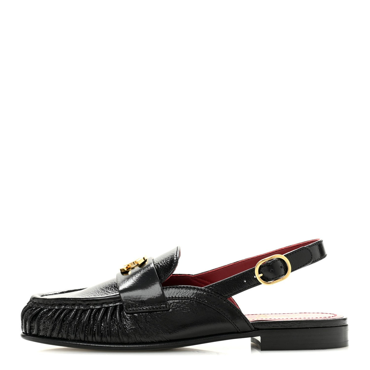 Crumpled Shiny Lambskin CC Slingback Mocassins Black