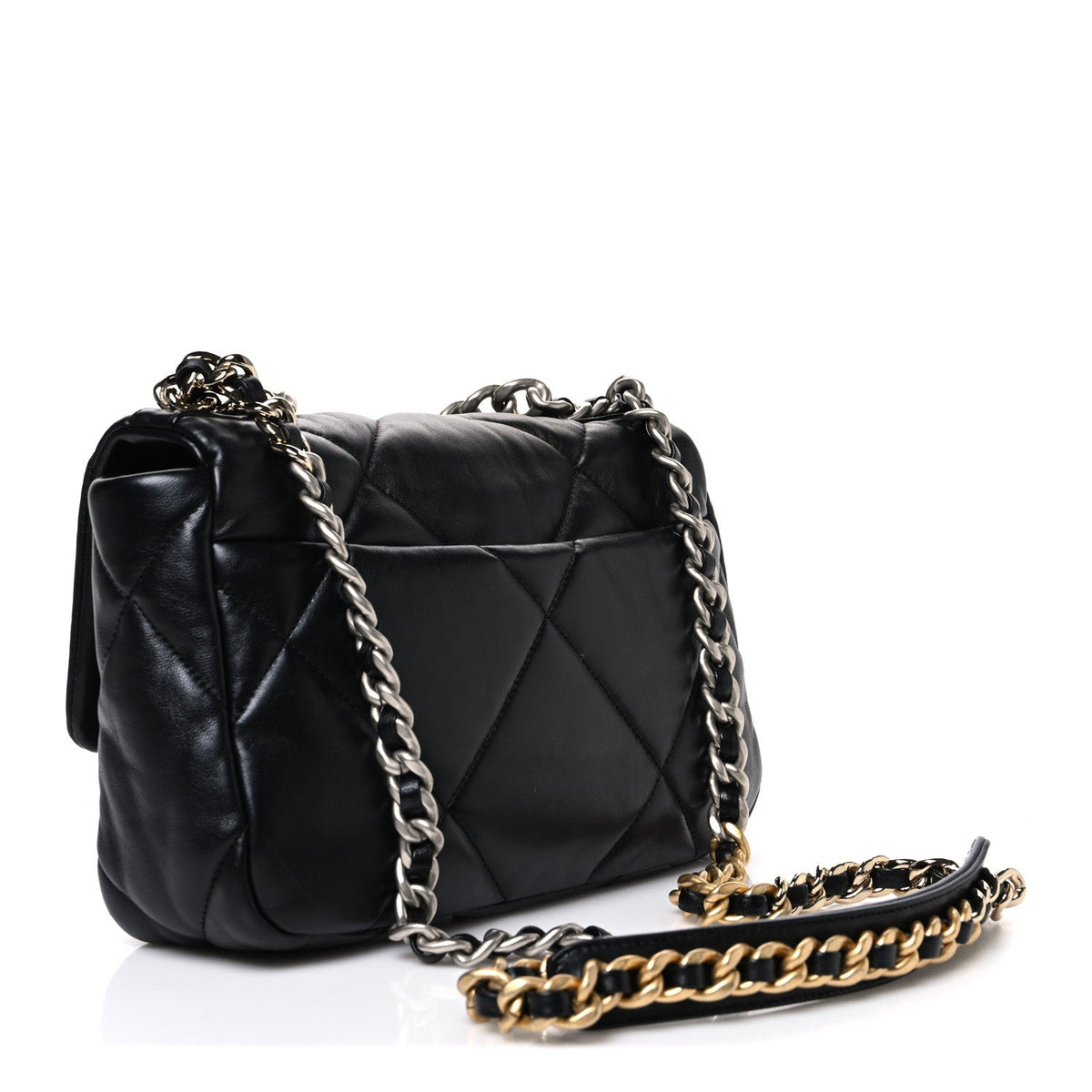 Medium Quilted Lambskin Flap Shoulder Bag - Black