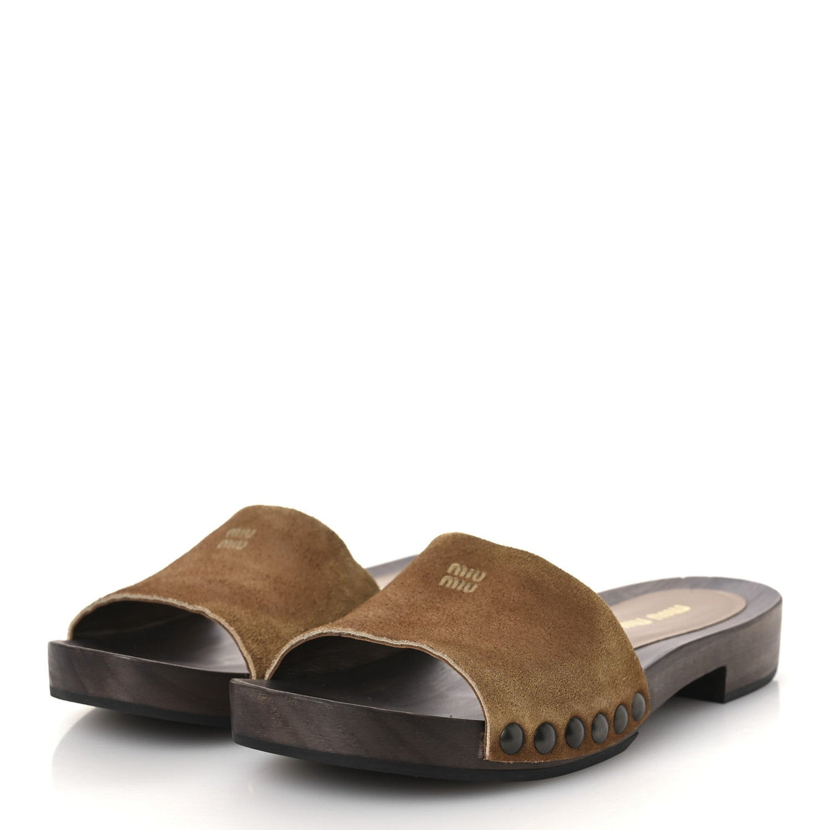 Miu Miu Suede Women's Logo Slide Clogs 37 Cannella