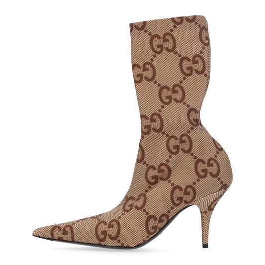 X Jersey Maxi GG Monogram Crepe Knife Booties Camel Ebony
