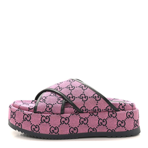 Monogram Multicolor Criss Cross Platform Slide Sandals Pink Blue