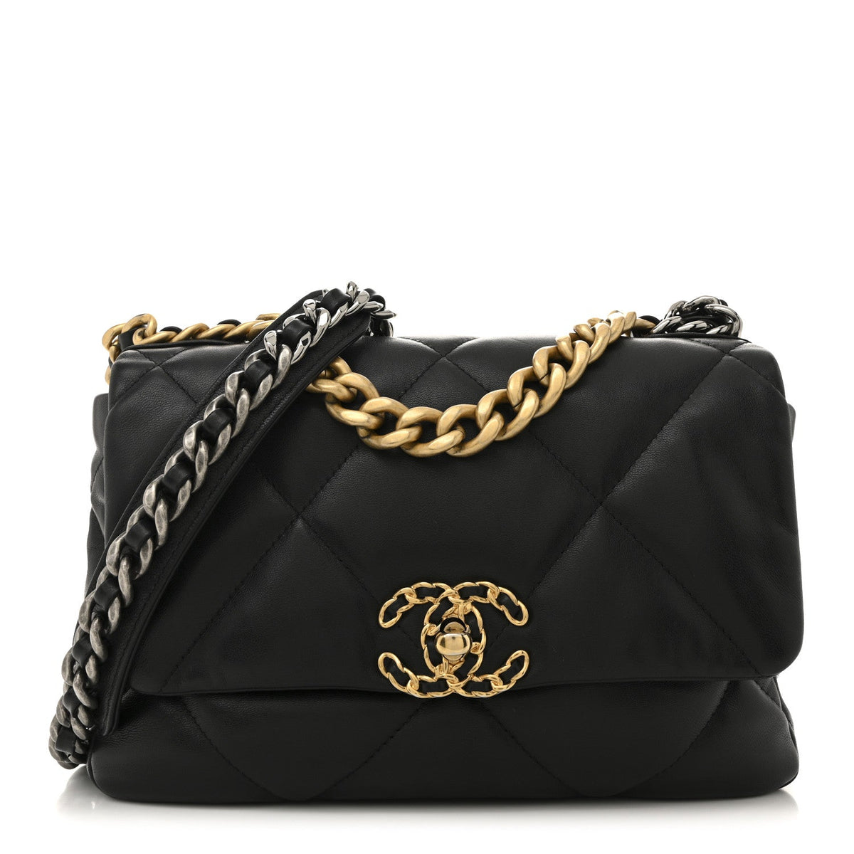 Medium Quilted Lambskin Flap Shoulder Bag - Black
