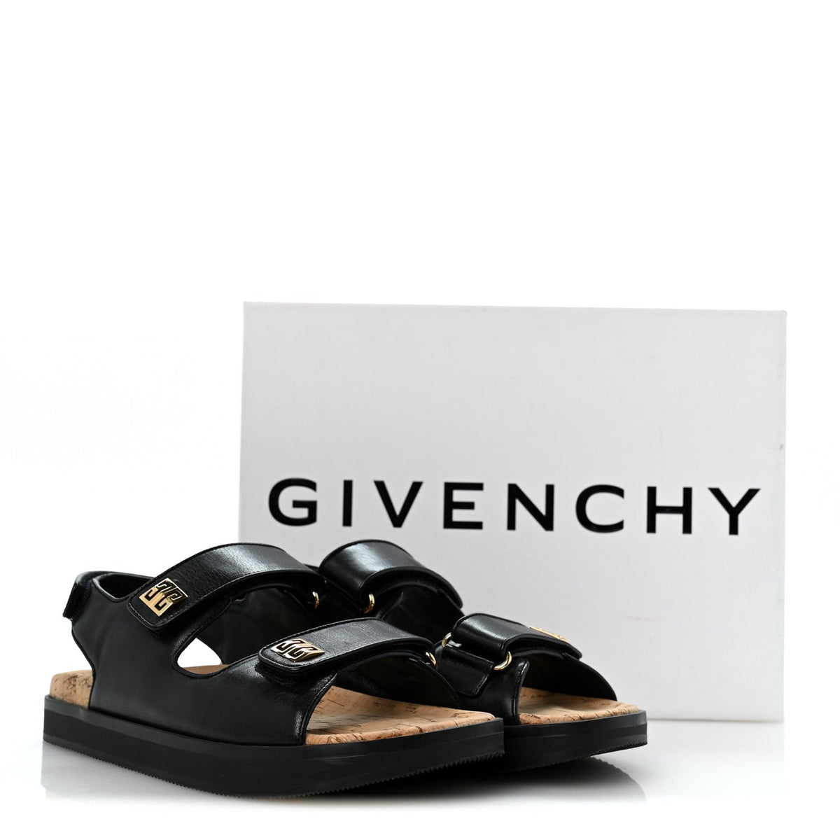 Givenchy Calfskin Women's 4G Strap Flat Sandals 37 Black