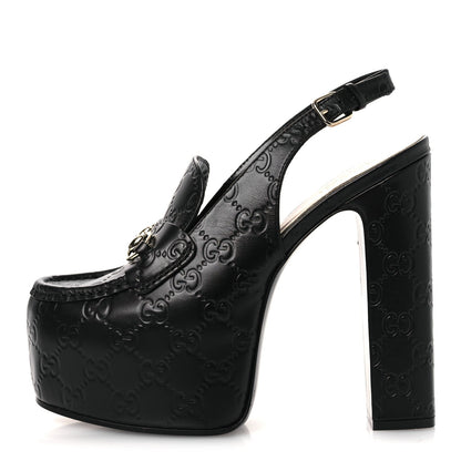 Gucci Leather Horsebit Women's Platform Slingback Mules 38.5 Black