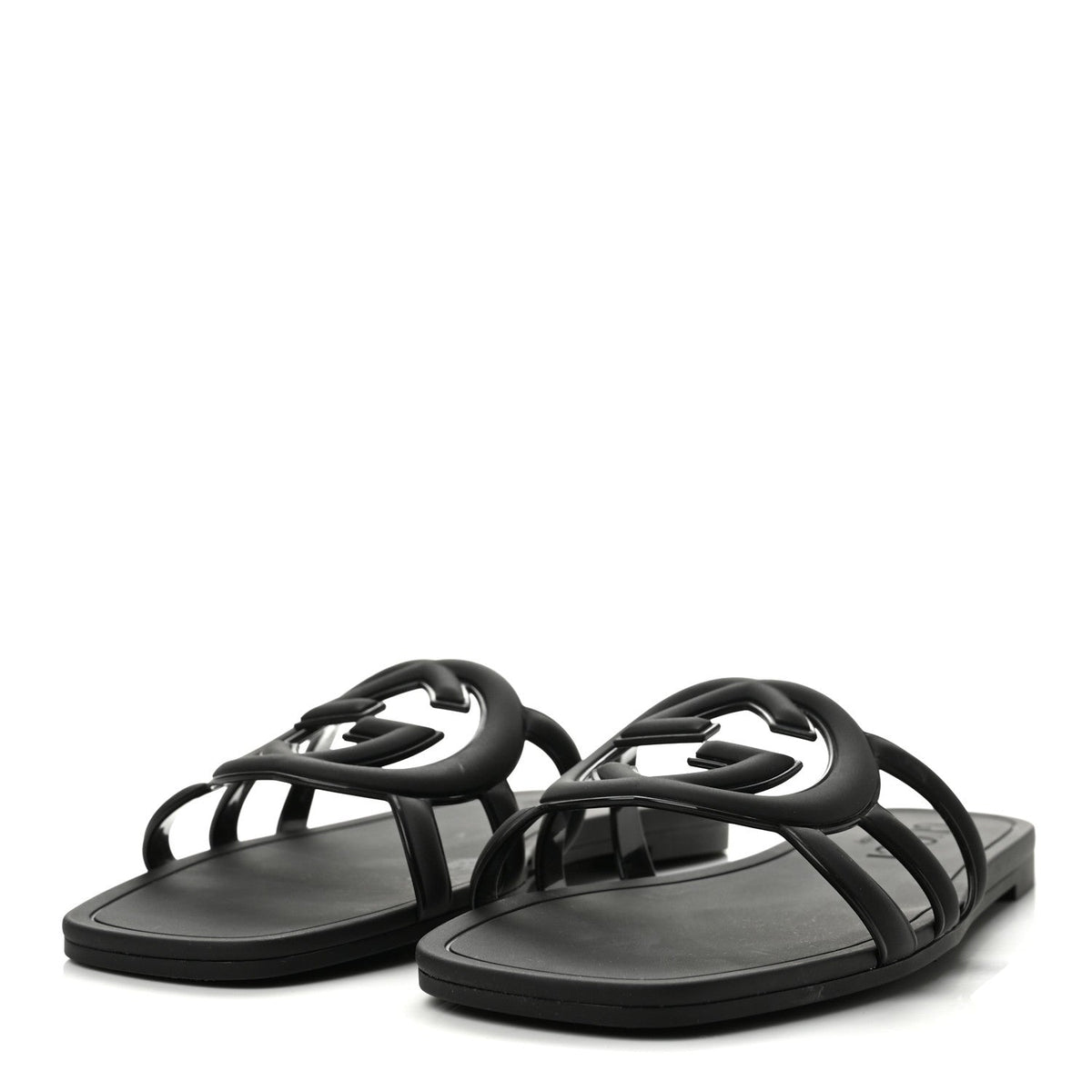 Gucci Rubber Women's Interlocking G Slide Sandals 39 Black