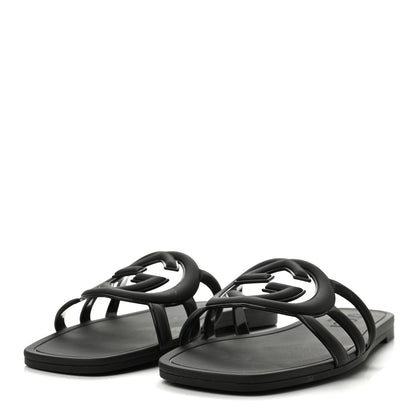 Gucci Rubber Women's Interlocking G Slide Sandals 39 Black
