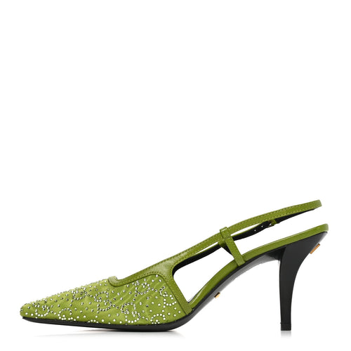 Moire Fabric Malaga Kid Crystal GG Monogram Square G 75Mm Slingback Pu