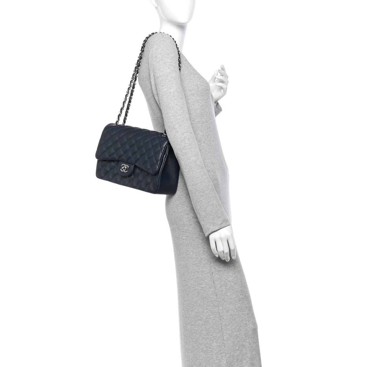 Quilted Caviar Flap Shoulder Bag - Blue