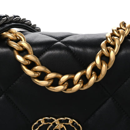 Medium Quilted Lambskin Flap Shoulder Bag - Black