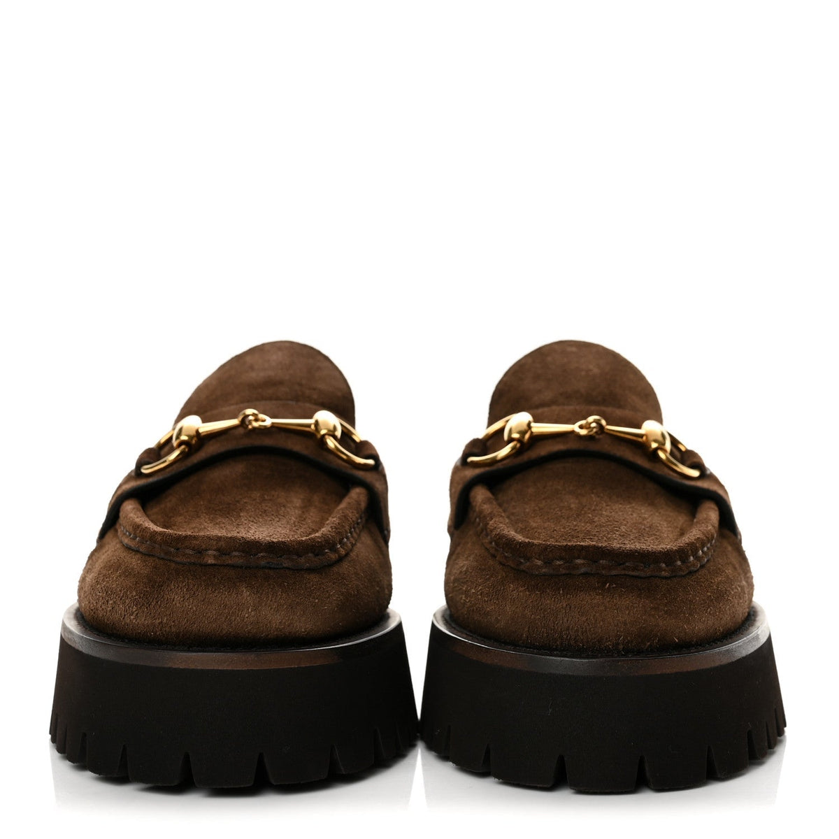 Gucci Suede Women's Horsebit Platform Mules 37.5 Washed Brown