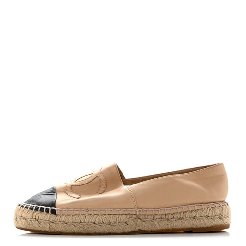 Chanel Lambskin Women's CC Espadrilles 37 Beige Black