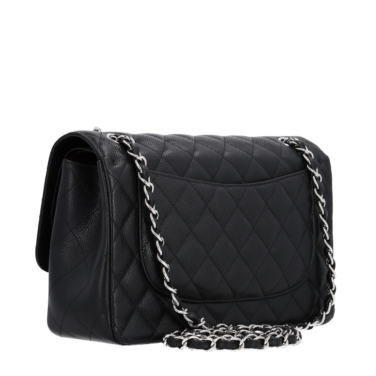 Quilted Caviar Flap Shoulder Bag - Black
