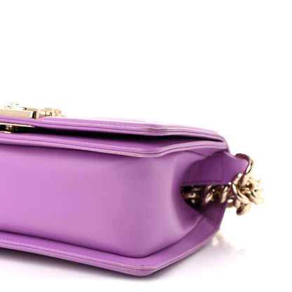 Small Quilted Lambskin Flap Shoulder Bag - Purple
