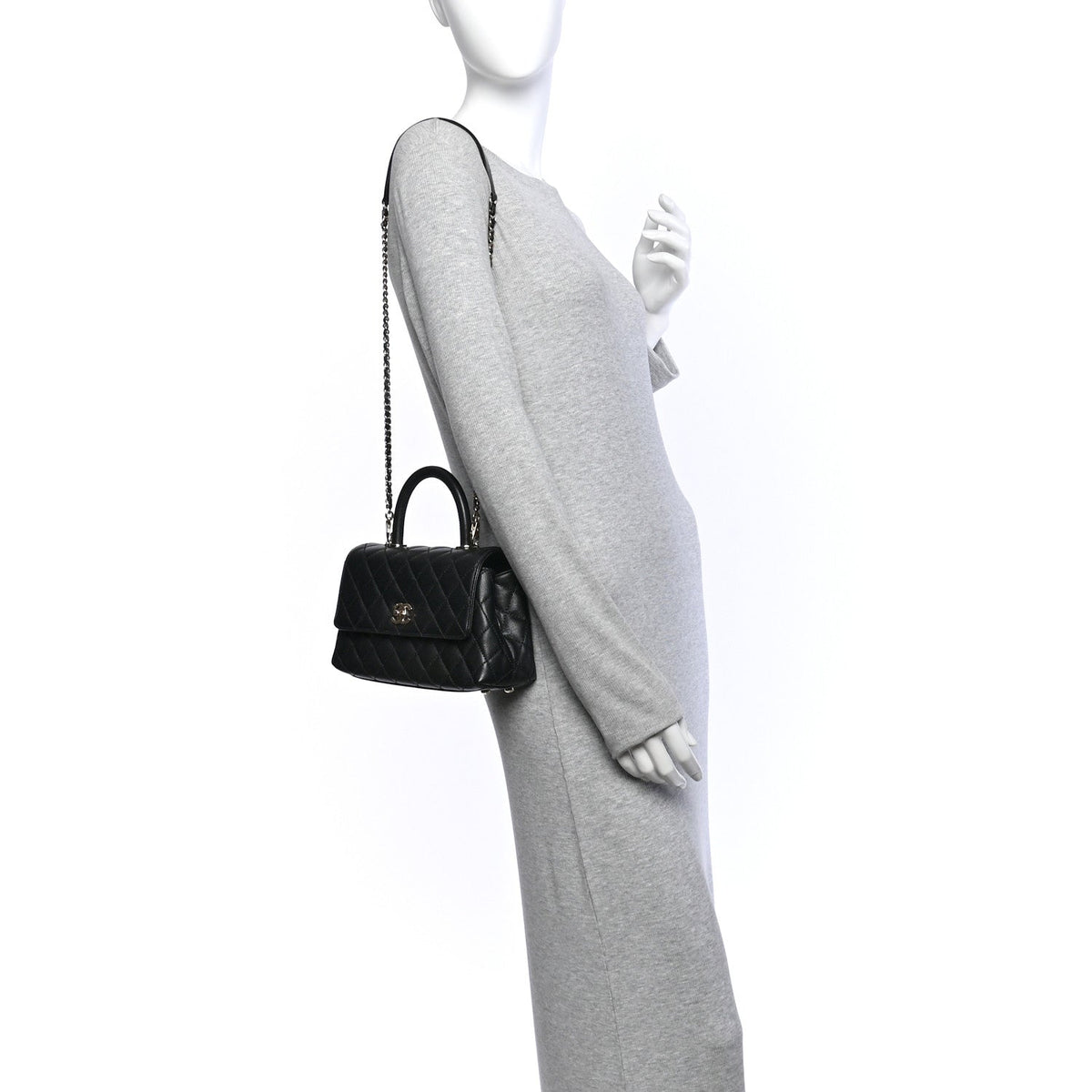 Mini Quilted Caviar Flap Shoulder Bag - Black