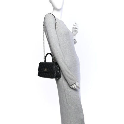 Mini Quilted Caviar Flap Shoulder Bag - Black