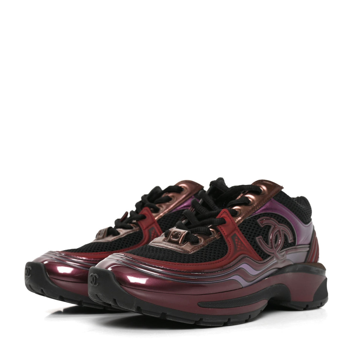 Chanel Fabric Laminated Calfskin Stretch CC Women's Sneakers