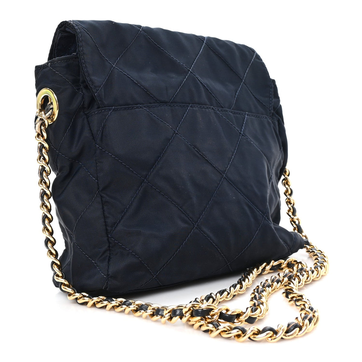 Quilted Nylon Shoulder Bag - Blue