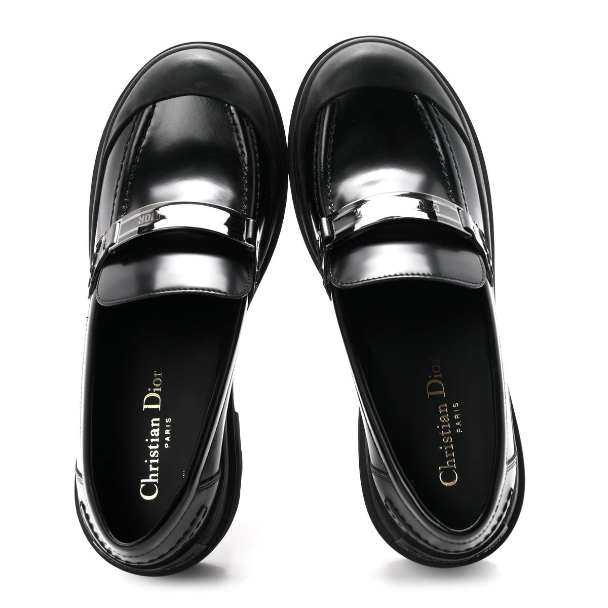 Christian Dior Brushed Calfskin Rubber Women's Dior Code 35mm Loafers 39 Black