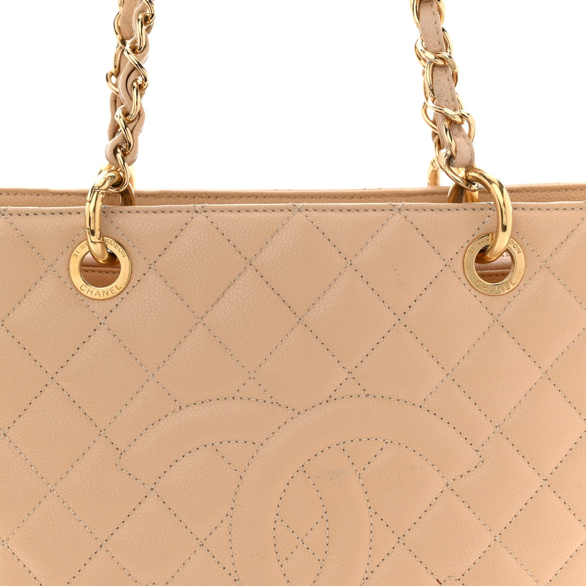 Quilted Caviar Tote Bag - Beige