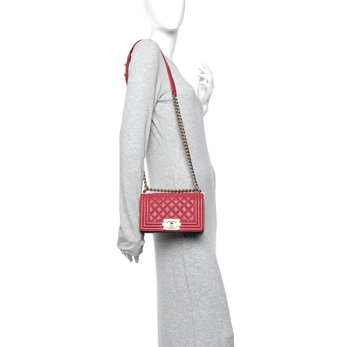 Small Quilted Caviar Flap Shoulder Bag - Pink