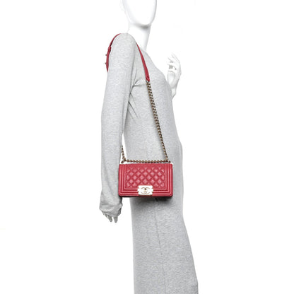 Small Quilted Caviar Flap Shoulder Bag - Pink