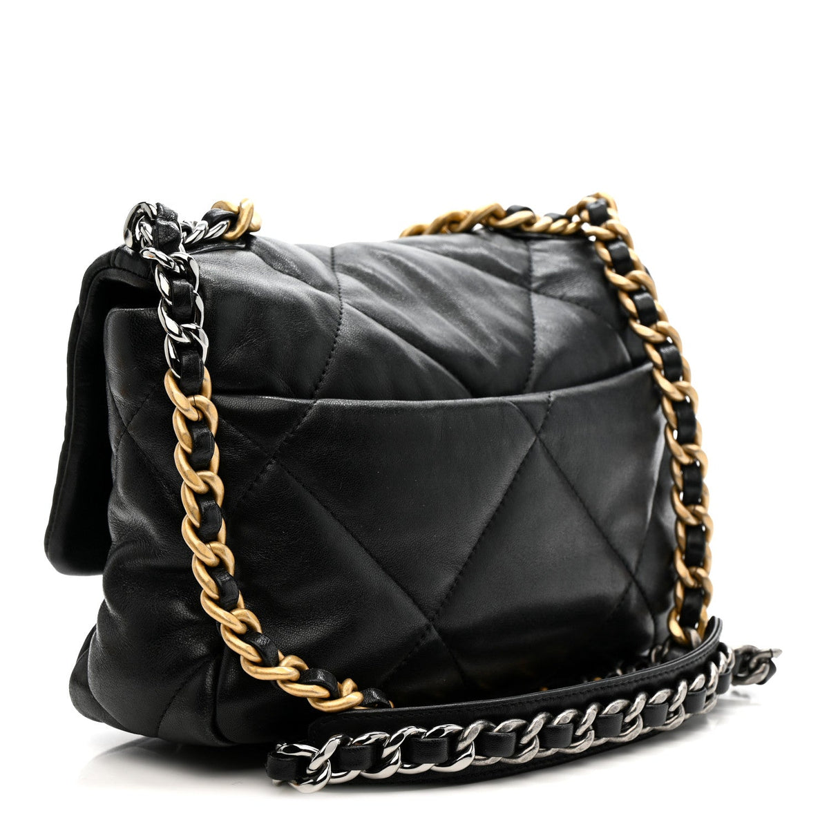 Medium Quilted Lambskin Flap Shoulder Bag - Black