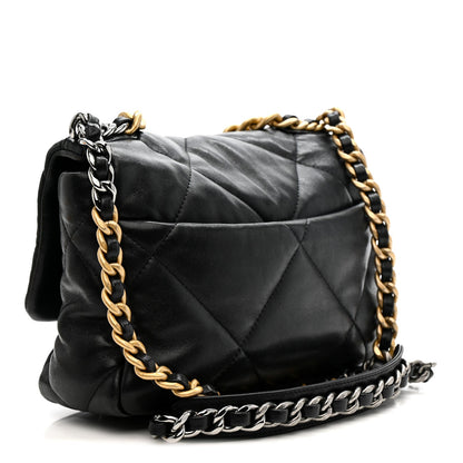 Medium Quilted Lambskin Flap Shoulder Bag - Black
