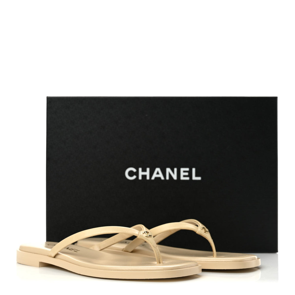 Chanel Goatskin CC Times Square Women's Thong Sandals Beige