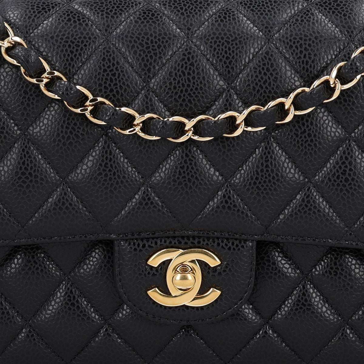 Medium Quilted Caviar Flap Shoulder Bag - Black