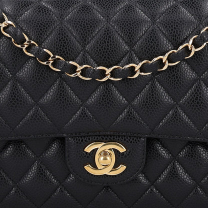 Medium Quilted Caviar Flap Shoulder Bag - Black