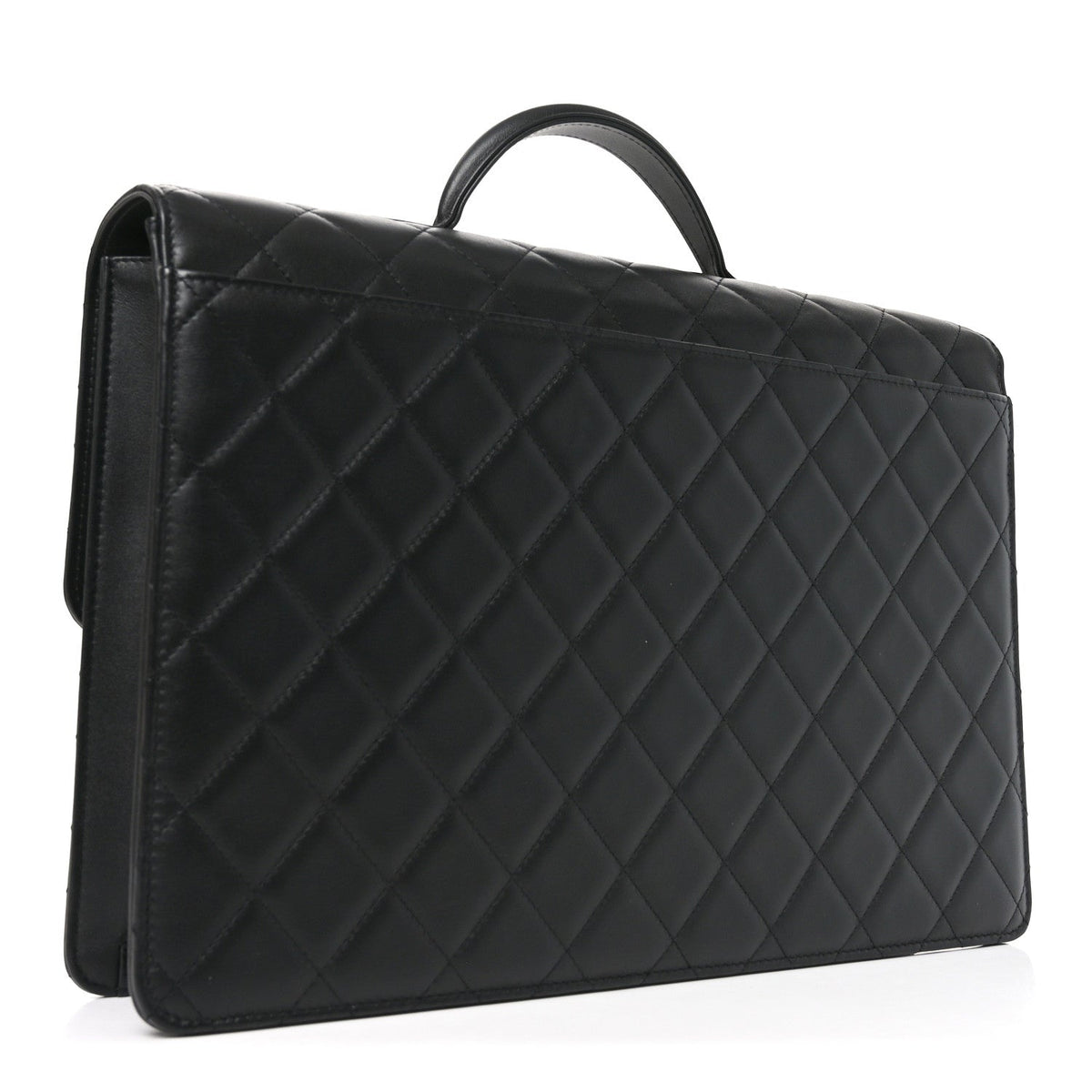 Quilted Lambskin Satchel Bag - Black