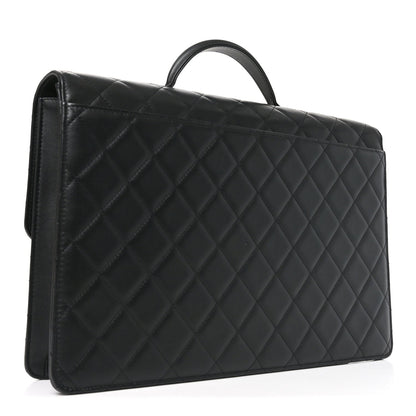 Quilted Lambskin Satchel Bag - Black