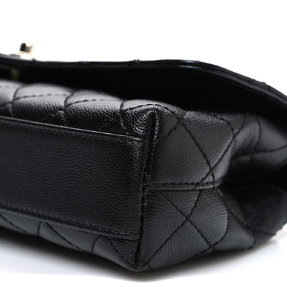 Maxi Quilted Caviar Flap Shoulder Bag - Black