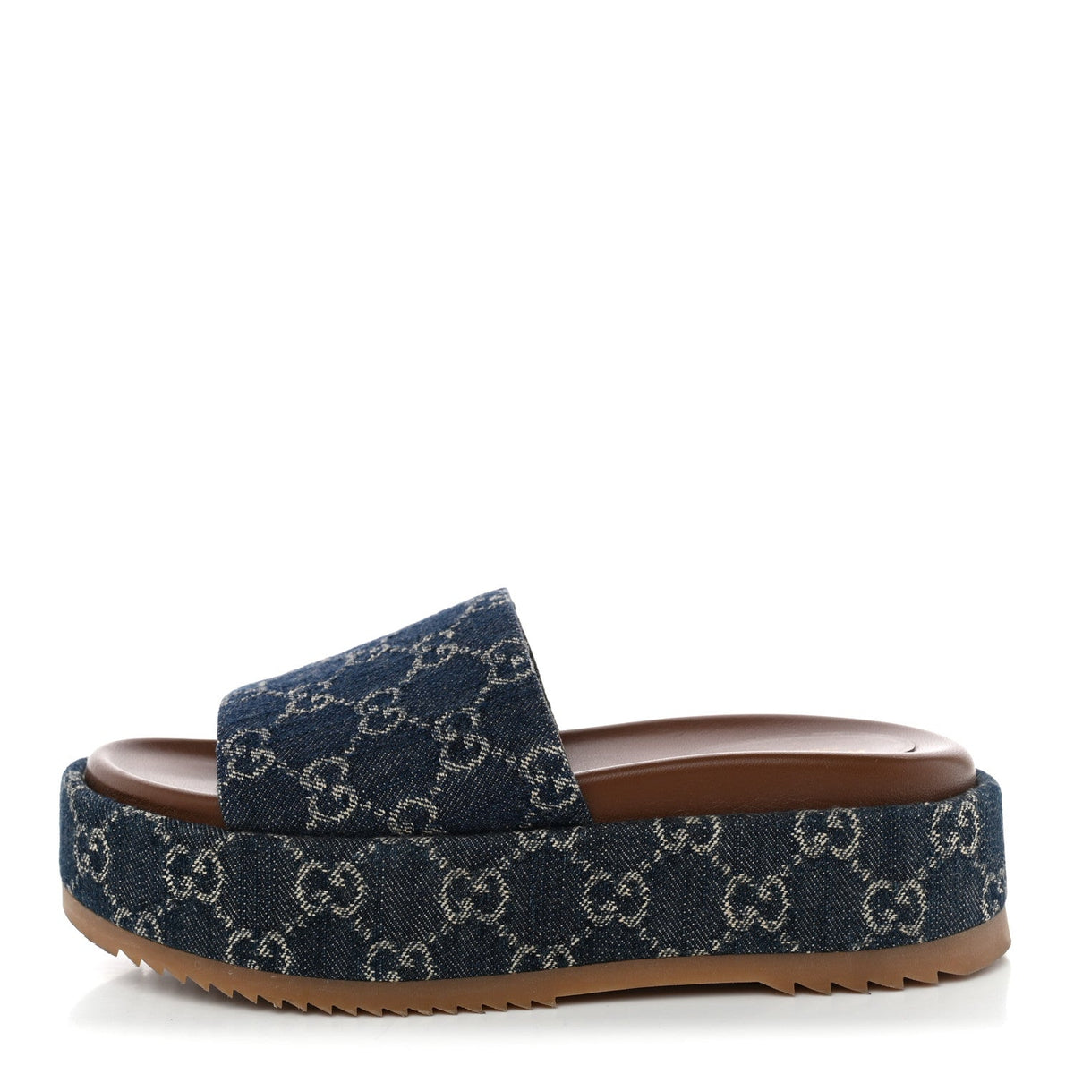 New Denim GG Monogram Angelina Platform 55Mm Slide Sandals Blue Tea