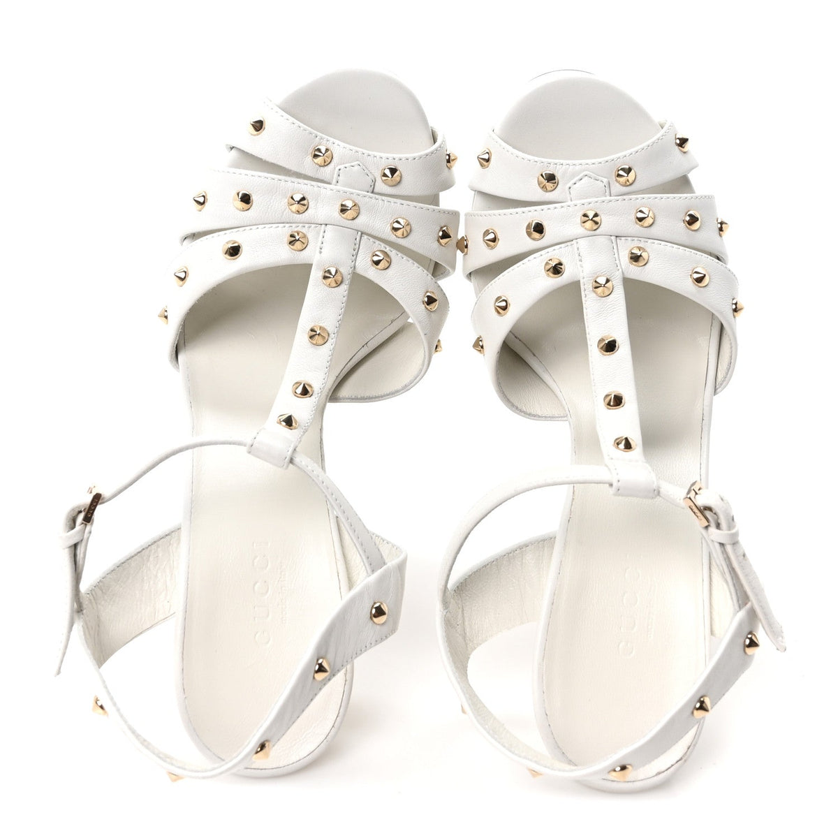 Gucci Calfskin Women's Studded Sandals 37 White