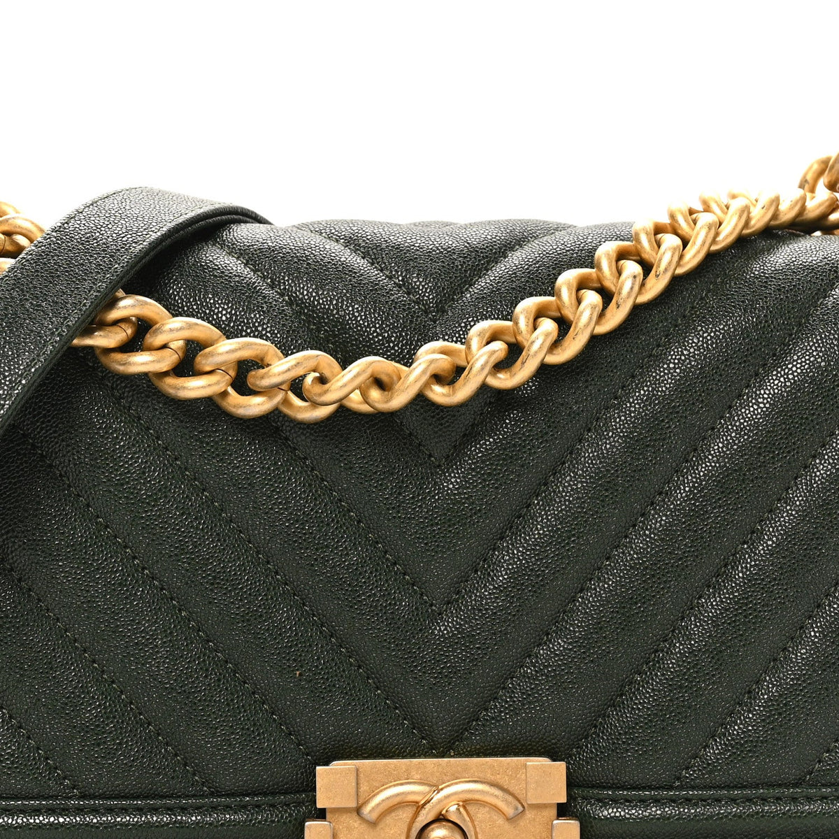 Medium Quilted Caviar Flap Shoulder Bag - Green