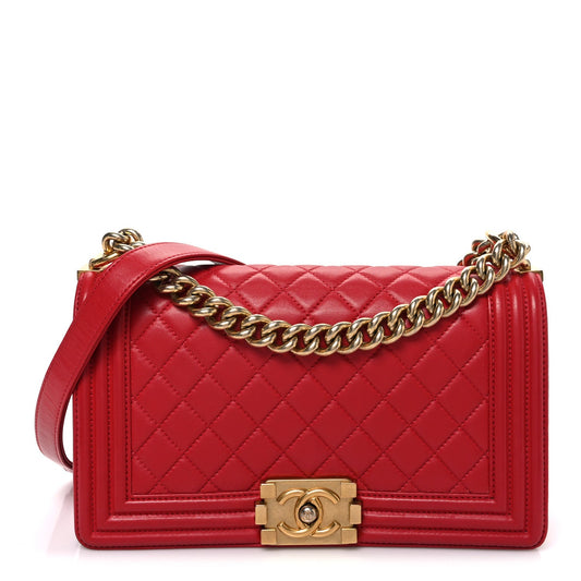 Medium Quilted Lambskin Flap Shoulder Bag - Red